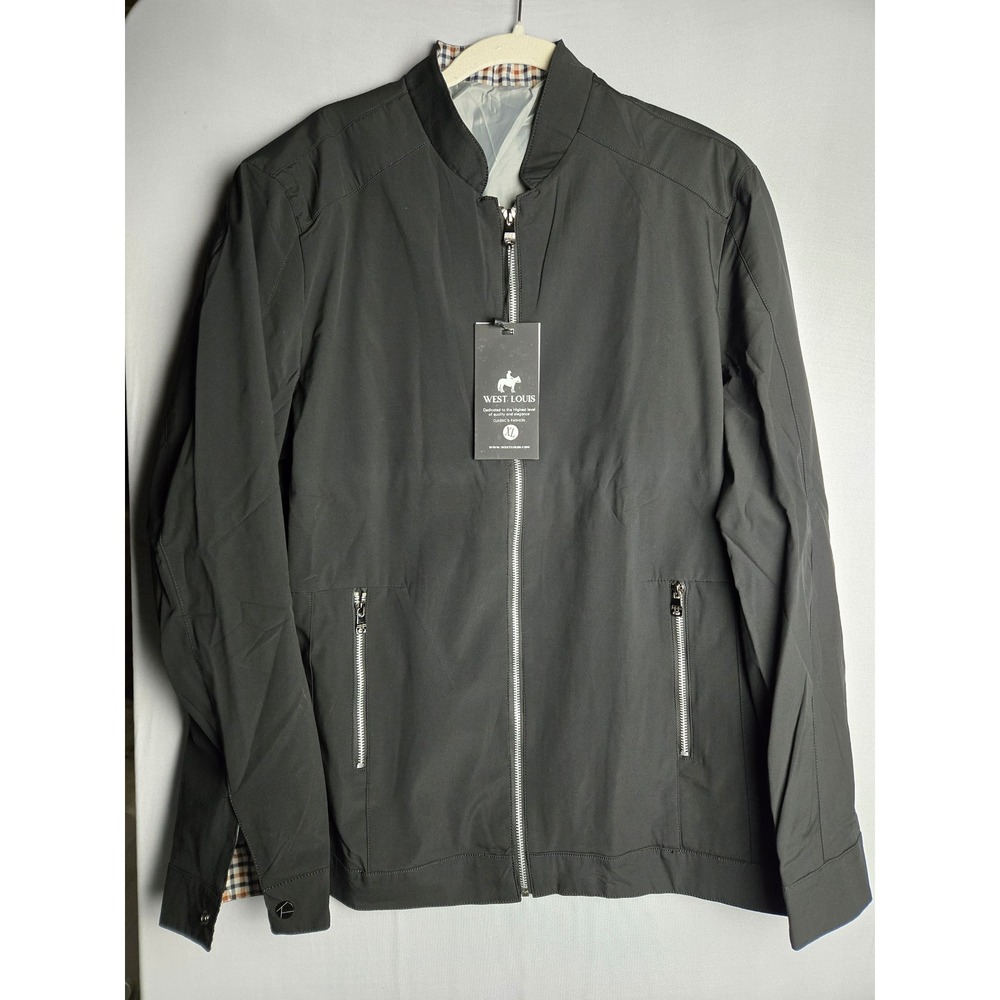 West Louis Mens Business-Man Black Full Zip XL Lightweight Plaid Lined Jacket